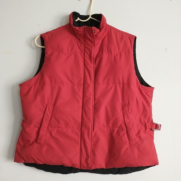 Lauren Ralph Lauren Women Vest L Petite Red Down Puffer Full Zip Snap Reversible - Picture 1 of 16